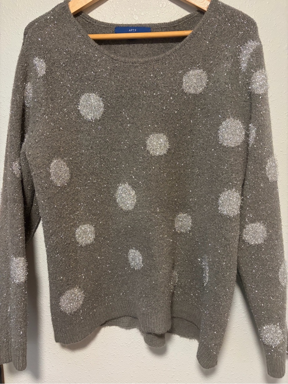 Apt. 9 Taupe Crewneck Sweater with Silver Sparkle Dots